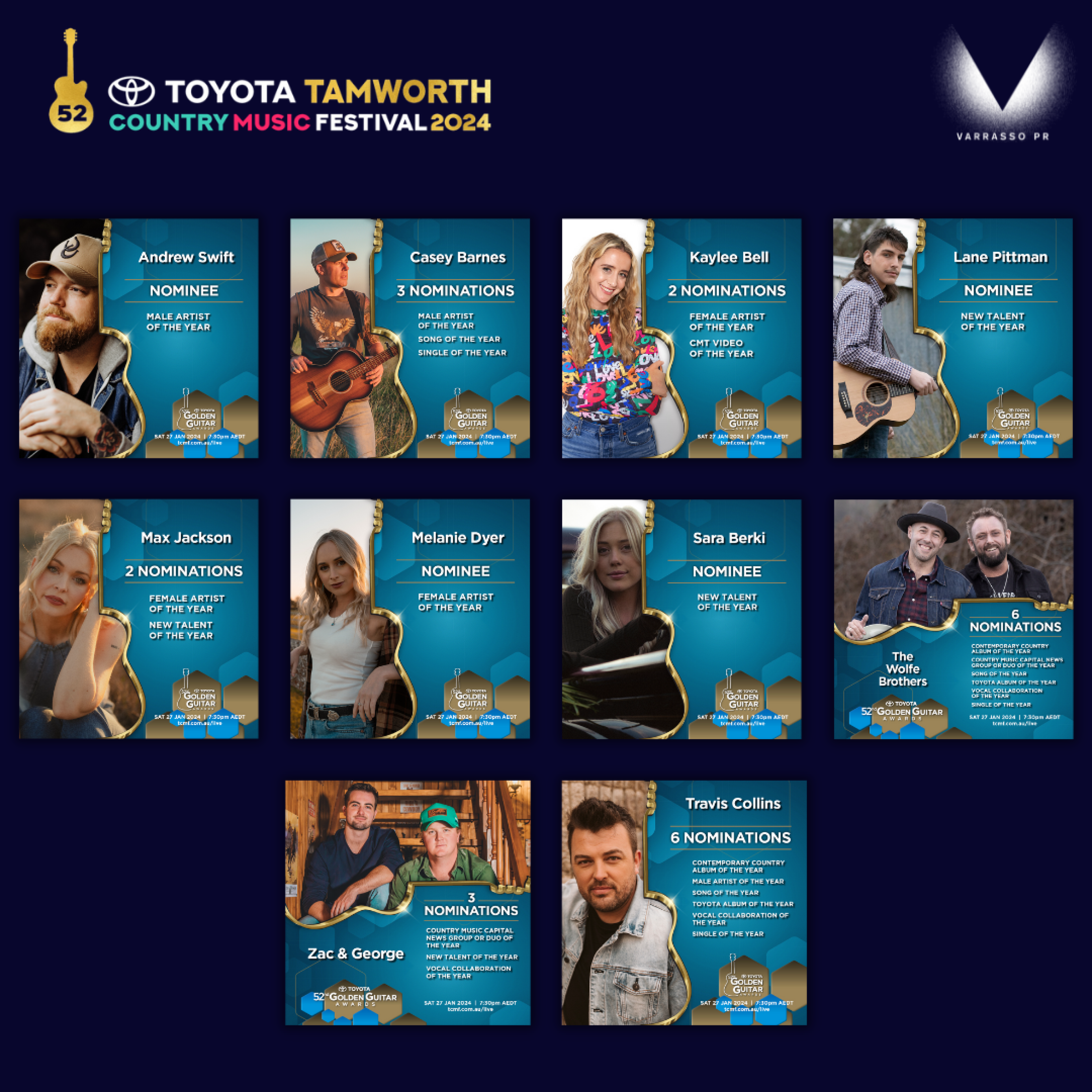 Varrasso PR secure 22 nominations for the 52nd Toyota Golden Guitar Awards