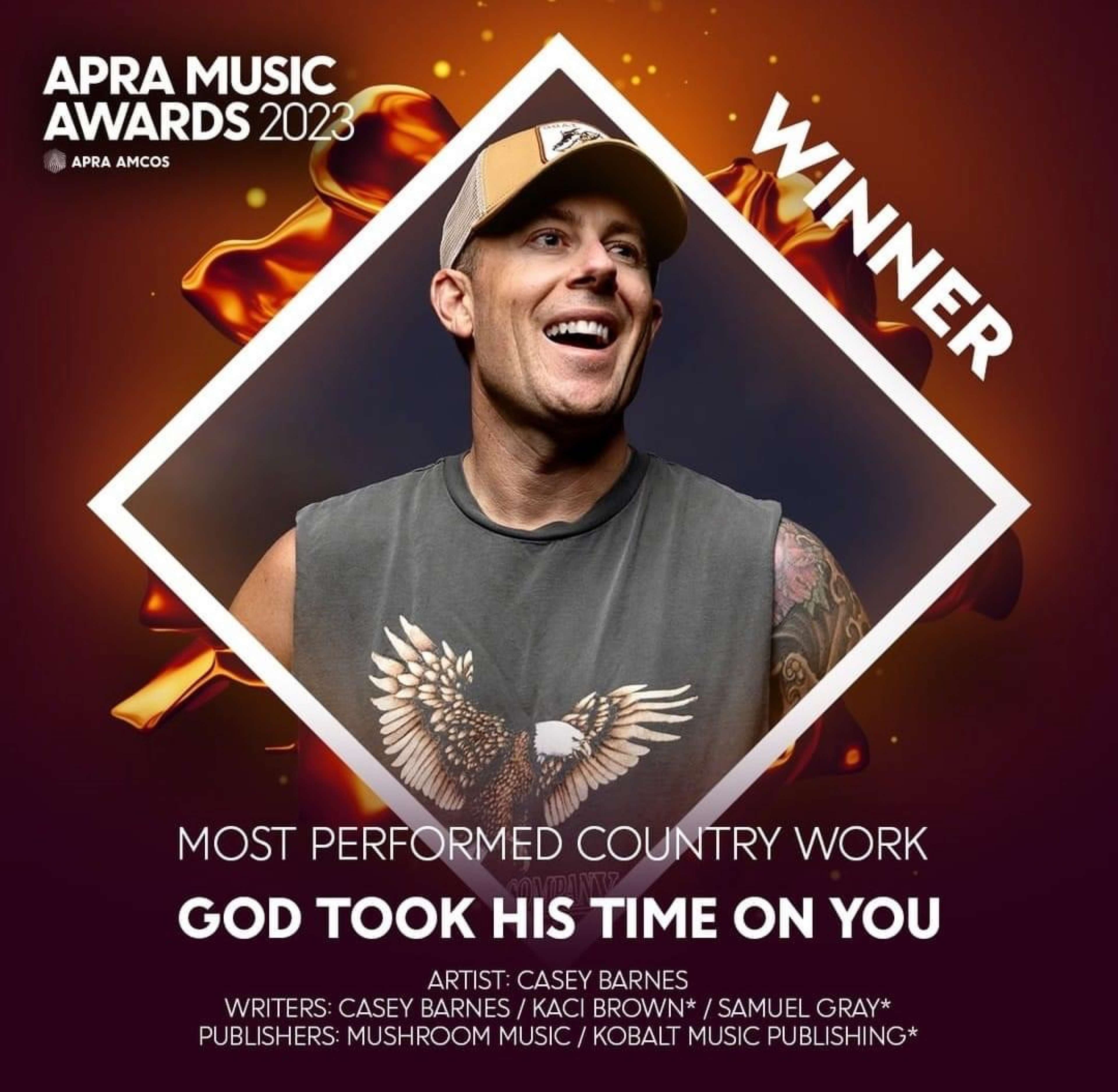 Casey Barnes wins 2023 APRA Music Award for 'Most Performed Country Workâ€™ 