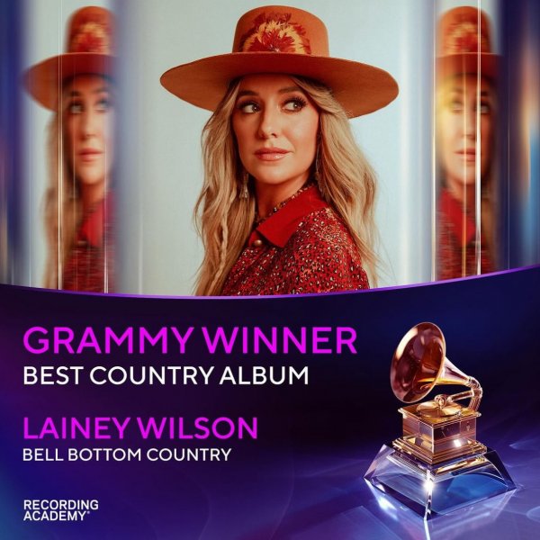 Lainey Wilson takes home her first Grammy for Best Country Album with - "Bell Bottom Country". 