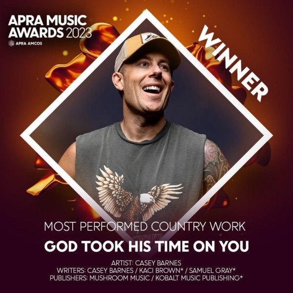 Casey Barnes wins 2023 APRA Music Award for 